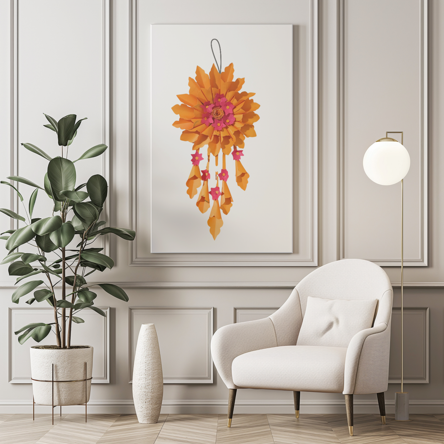 Handmade Paper Flower Hanging Decoration – Vibrant Floral Wall & Room Decor.