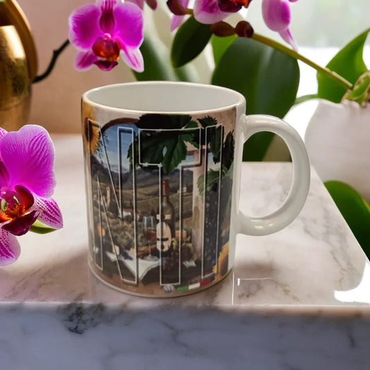 Preview Only – “ITALY” Scenic Mug with Vineyard & Countryside Art.